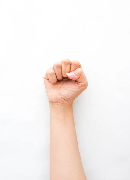 Gesto Mão Mostrando Uma Mão Firmemente Apertada Significando Sucesso Espírito — Fotografia de Stock