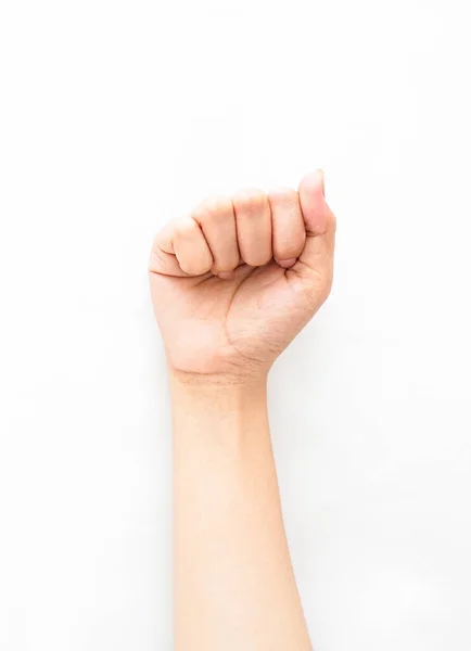 Gesto Mão Mostrando Uma Mão Apertada Significando Sucesso Espírito Recolha — Fotografia de Stock