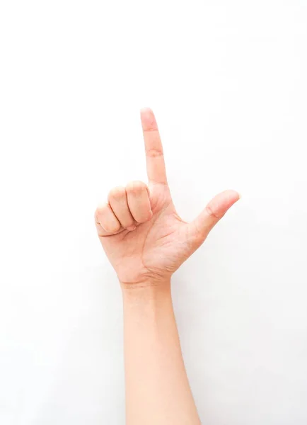 Gesto Mão Mostrando Polegar Dedo Indicador Significando Expressão Bingo Recolha — Fotografia de Stock