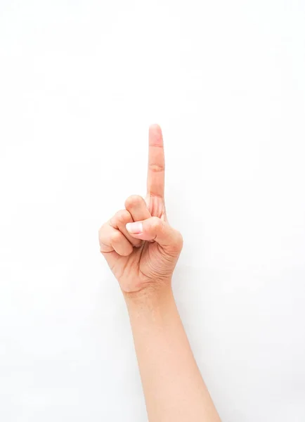 Gesto Mão Mostrando Dedo Indicador Apontando Para Cima Significando Exclamação — Fotografia de Stock