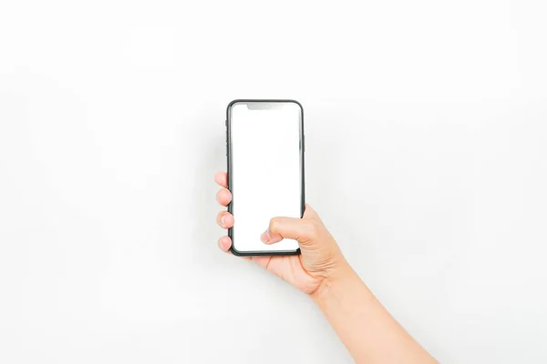 Eine Hand Die Ein Handy Mit Leerem Bildschirm Hält Ein — Stockfoto