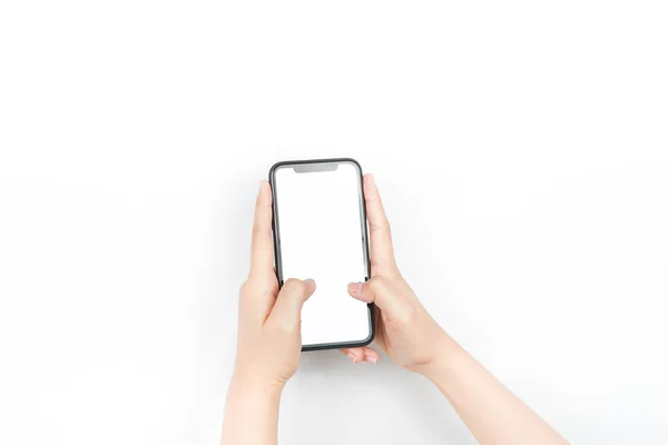 Ein Smartphone Mit Zwei Händen Halten Als Würde Einen Chat — Stockfoto