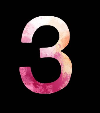 3 numara soyut bir yüzeye kazınmış. Tek bir sayının resimlerini çizdim. element numaralarının bir koleksiyonu.