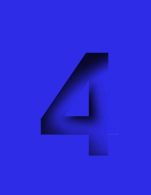 Mavi bir yüzeye kazınmış 4 numara. Tek bir sayının gölgelenmiş üç boyutlu delik çizimi. vektör numaralarının bir koleksiyonu.