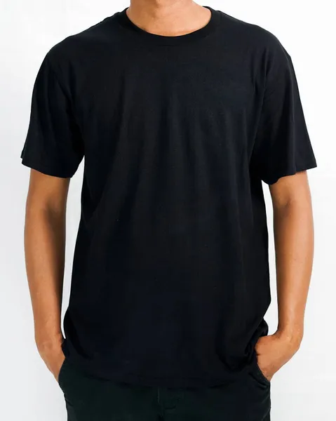 Tričko Černé Barvě Muž Tričku Katalogu Módního Oblečení Mokup Grafika — Stock fotografie