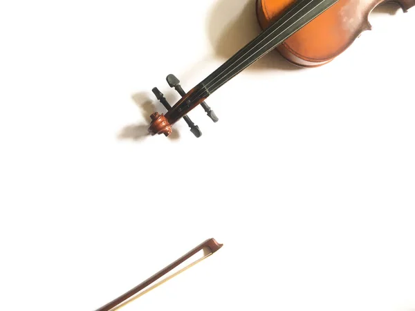 Скрипка Лук Ізольовані Білому Копіювальним Простором Класичний Музичний Інструментал Який — стокове фото