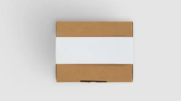 Maqueta Caja Regalo Cerrada Cartón Marrón Con Etiqueta Blanco Parte —  Fotos de Stock