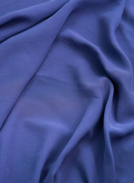 Blue Fabric Texture Wavy Textile Rippled Top Point View Luxurious — Stock Photo, Image