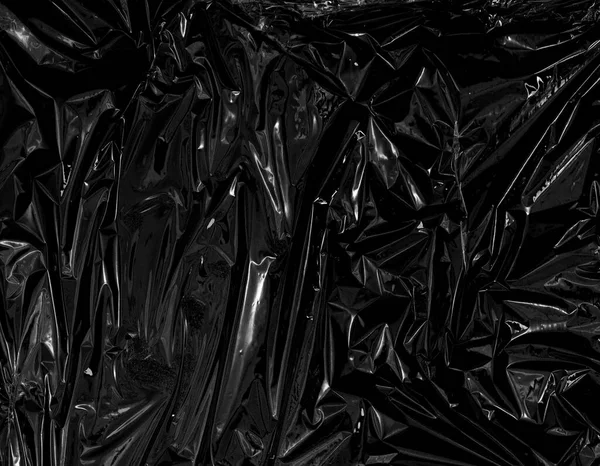 Průhledný Plastový Obal Černém Pozadí Realistická Plastová Obalová Textura Pro — Stock fotografie
