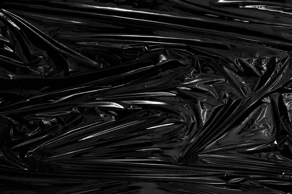 Průhledný Plastový Obal Černém Pozadí Realistická Plastová Obalová Textura Pro — Stock fotografie