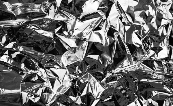 Verkreukelde Aluminium Folie Achtergrond Gerimpelde Glanzende Zilverfolie Voor Decoratie Creatief — Stockfoto