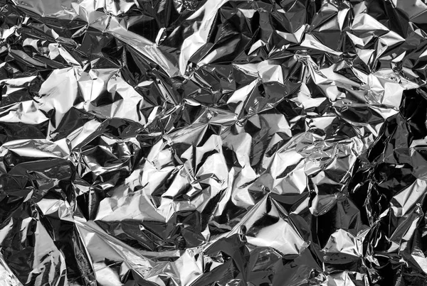 Fond Feuille Aluminium Froissé Feuille Argent Brillant Ridée Pour Décoration — Photo