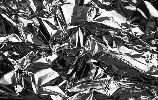 Fond Feuille Aluminium Froissé Feuille Argent Brillant Ridée Pour Décoration — Photo