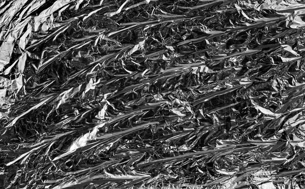 Verkreukelde Aluminium Folie Achtergrond Gerimpelde Glanzende Zilverfolie Voor Decoratie Creatief — Stockfoto