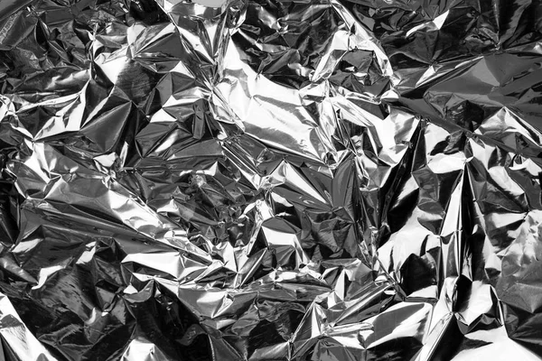 Fond Feuille Aluminium Froissé Feuille Argent Brillant Ridée Pour Décoration — Photo