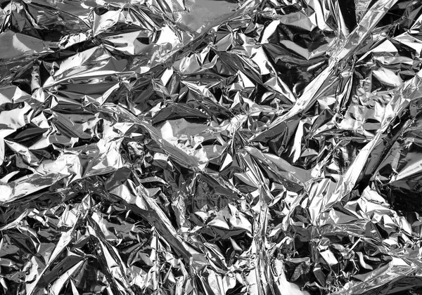 Gyűrött Alumínium Fólia Háttér Ráncos Fényes Ezüst Fólia Díszítésre Kreatív — Stock Fotó