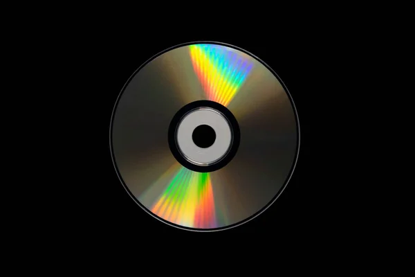 Cd或Dvd 存储数据信息技术 音乐和电影记录 光盘的全息面 闭锁在黑色背景上的光盘 — 图库照片