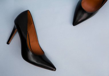 Fotokopi alanları için yaratıcı güzellik konsepti. Moda blogu için geniş topuklu bir kadın. Yaratıcı yazı metni için şık ve çekici bir arkaplan.