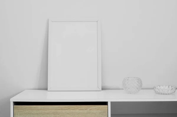 Minimalista Keret Mockup Íróasztal Fiókjában Fehér Háttérrel Minimalizmus Téma Dekoráció — Stock Fotó