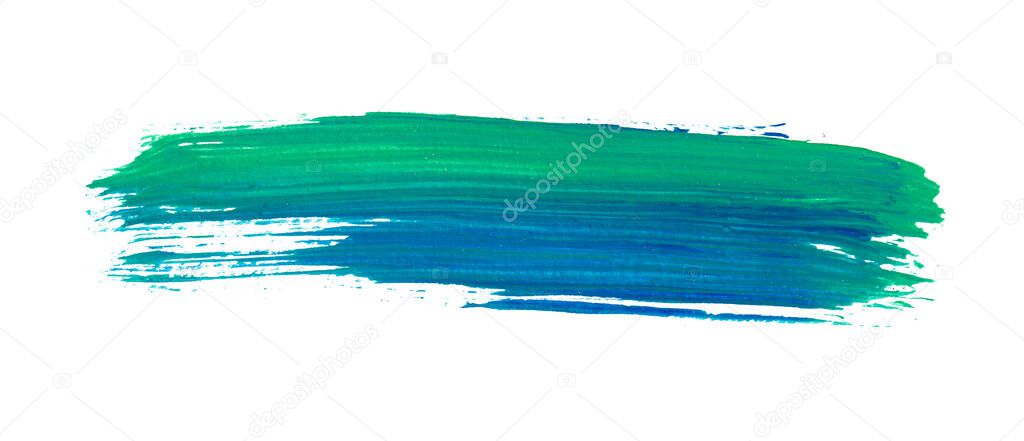 scratches of paint brush on isolated background. Abstract paint vector illustration on green and blue.