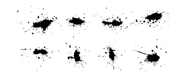 Zbiór Czarnych Bryzgów Tuszu Elementów Graficznych Streszczenie Pociągnięcia Atramentem Splash — Zdjęcie stockowe