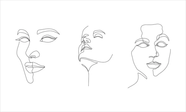 Illustration Des Visages Expressifs Élégants Femme Dans Style Art Linéaire — Photo