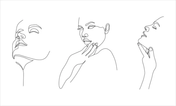 Illustration Uttrycksfulla Och Eleganta Kvinnans Ansikten Linje Konst Stil Kontinuerlig — Stockfoto