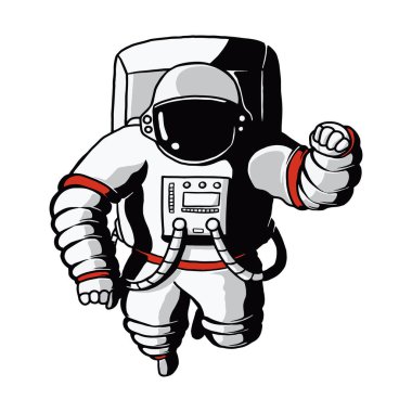 Yüzen bir astronotun gerçekçi çizimi. Kozmonotun yaratıcı vektör çizimi. Fütürist ve modern temalar için karikatür tarzında resimlendirilmiş.