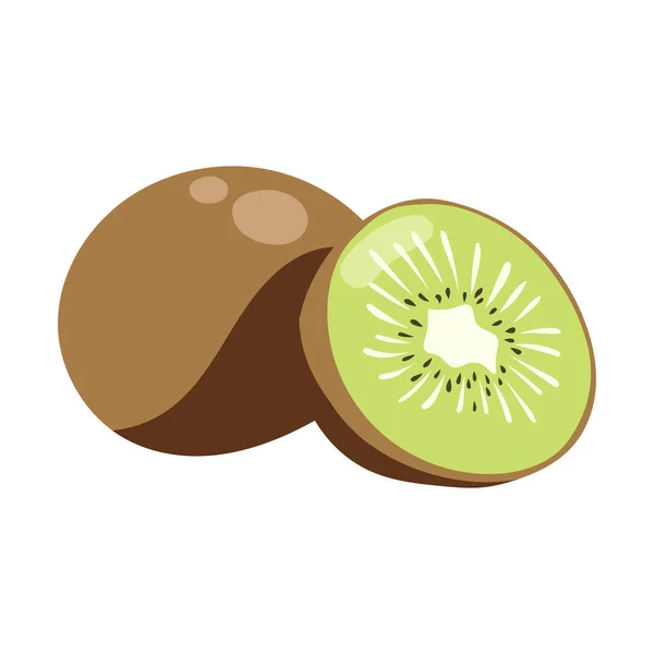 Kiwi Segar Diiris Koleksi Ilustrasi Buah Tropis Dalam Desain Vektor — Stok Foto