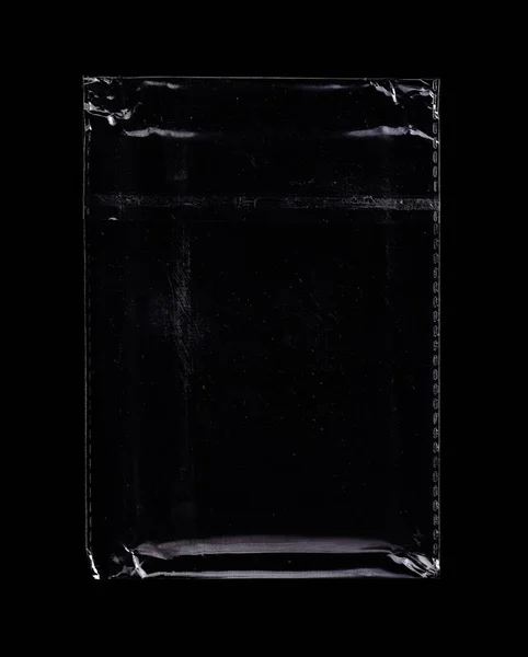 Een Doorzichtige Plastic Zak Geïsoleerd Zwarte Achtergrond Leeg Leeg Plastic — Stockfoto