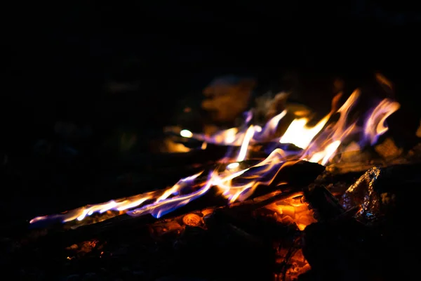Ogień Płonący Drewnie Dzień Nocy — Zdjęcie stockowe