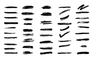 Siyah düz fırça darbeleri desenli vektör çizimi. İzole edilmiş arkaplanda vuruş boyası