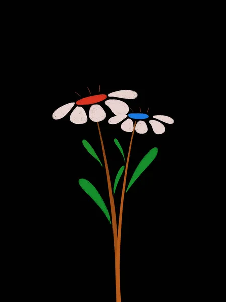 flowers with stem illustration in a minimalist style. creative cartoon drawing on a black background suitable for poster, wall art, cover, etc.