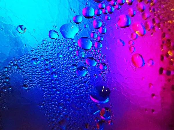 Orvalho Vidro Frio Com Uma Gradação Azul Vermelho Fotografia Macro — Fotografia de Stock