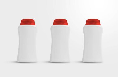 Şablon oluşturmak için plastik şişe hazırlama 3D bileşimi. Beyaz arka planda izole edilmiş boş plastik şişe tasarımınız için hazır. Krem, sabun, şampuan ya da losyon için kozmetik şişesi.
