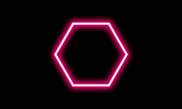 Розовый Неоновый Свет Неон Длинными Линиями Образующими Шестиугольник — стоковое фото