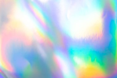Renkli holografik arka plan. Doku, kapak, duvar kağıdı, baskı vs. için modern Gökkuşağı folyosu. Parlak fütürist bulanık hologram ve soyut eğim renkleri. 