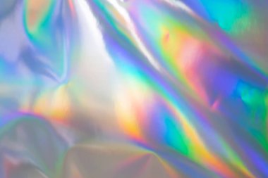 Renkli holografik arka plan. Doku, kapak, duvar kağıdı, baskı vs. için modern Gökkuşağı folyosu. Parlak fütürist bulanık hologram ve soyut eğim renkleri. 