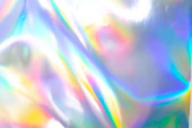 Renkli holografik arka plan. Doku, kapak, duvar kağıdı, baskı vs. için modern Gökkuşağı folyosu. Parlak fütürist bulanık hologram ve soyut eğim renkleri. 