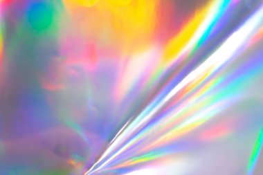 Renkli holografik arka plan. Doku, kapak, duvar kağıdı, baskı vs. için modern Gökkuşağı folyosu. Parlak fütürist bulanık hologram ve soyut eğim renkleri. 