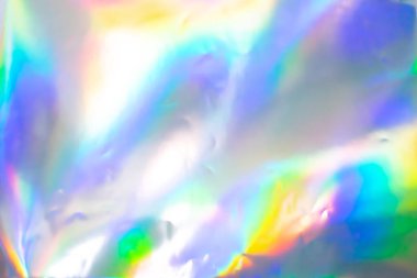 Renkli holografik arka plan. Doku, kapak, duvar kağıdı, baskı vs. için modern Gökkuşağı folyosu. Parlak fütürist bulanık hologram ve soyut eğim renkleri. 