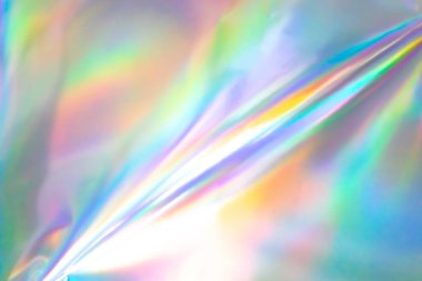 Renkli holografik arka plan. Doku, kapak, duvar kağıdı, baskı vs. için modern Gökkuşağı folyosu. Parlak fütürist bulanık hologram ve soyut eğim renkleri. 