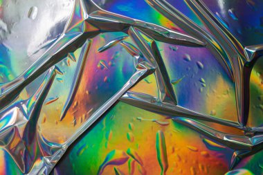 Renkli holografik arka plan. Doku için modern gökkuşağı folyosu, kapak, duvar kağıdı, baskı, dereotu. Koyu fütüristik bulanık hologram ve soyut eğim renkleri. 