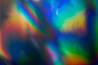 Renkli holografik arka plan. Doku için modern gökkuşağı folyosu, kapak, duvar kağıdı, baskı, dereotu. Koyu fütüristik bulanık hologram ve soyut eğim renkleri. 