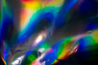 Renkli holografik arka plan. Doku için modern gökkuşağı folyosu, kapak, duvar kağıdı, baskı, dereotu. Koyu fütüristik bulanık hologram ve soyut eğim renkleri. 