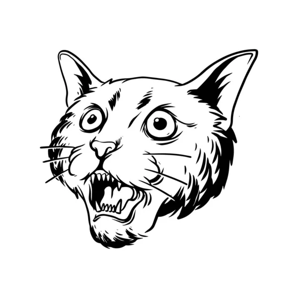 Una Ilustración Gato Gruñendo Una Ilustración Dibujada Mano Una Cabeza — Vector de stock