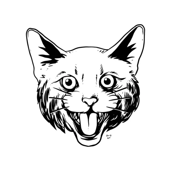 Μια Εικόνα Γάτα Γρυλίζει Ζωγραφισμένη Στο Χέρι Απεικόνιση Κεφαλής Άγριου — Διανυσματικό Αρχείο