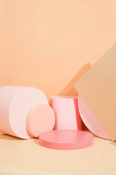 Disposición Plataforma Del Producto Color Pastel Rosa Estilo Minimalista Diseño —  Fotos de Stock