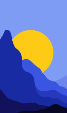Basit ve minimalist bir tasarımla bir manzara çizimi. Asgari renk kompozisyonu içinde doğanın yaratıcı soyut illüstrasyonu. macera temalı görünüm.