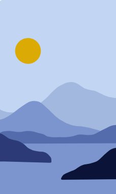 Basit ve minimalist bir tasarımla bir manzara çizimi. Asgari renk kompozisyonu içinde doğanın yaratıcı soyut illüstrasyonu. macera temalı görünüm.